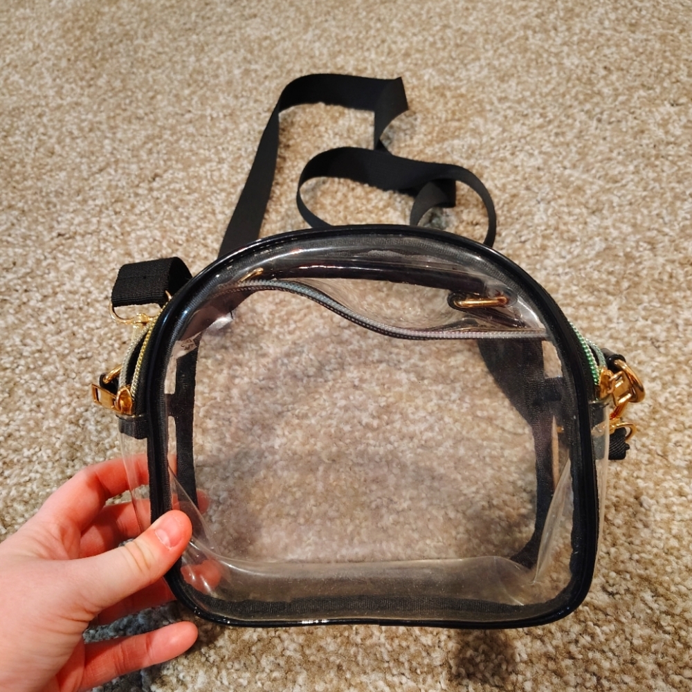 Transparent Black Crossbody Bag One Zipper Compartment Unbranded